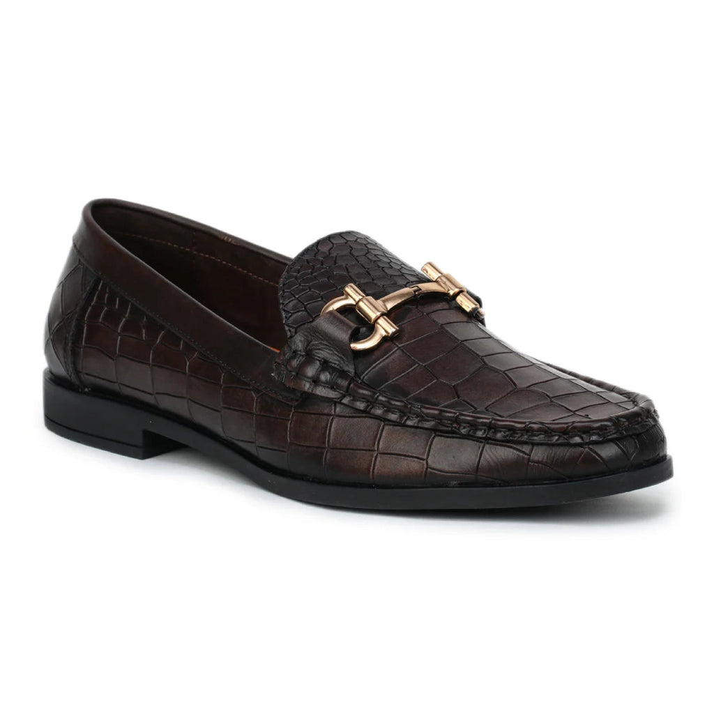 Royal Noir Croc-Textured Horsebit Loafers