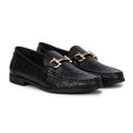 Royal Noir Croc-Textured Horsebit Loafers