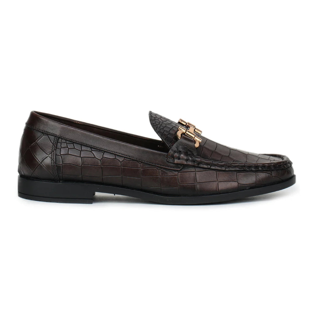 Royal Noir Croc-Textured Horsebit Loafers
