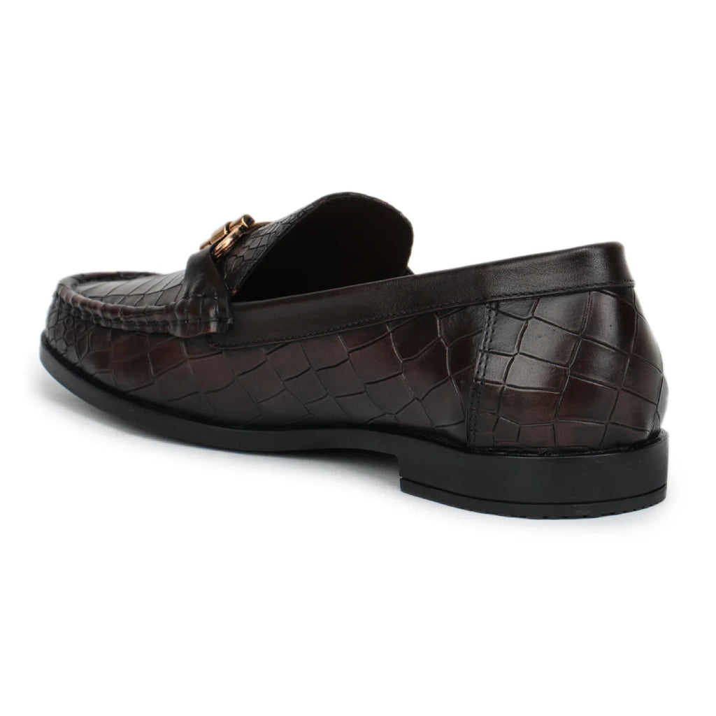 Royal Noir Croc-Textured Horsebit Loafers