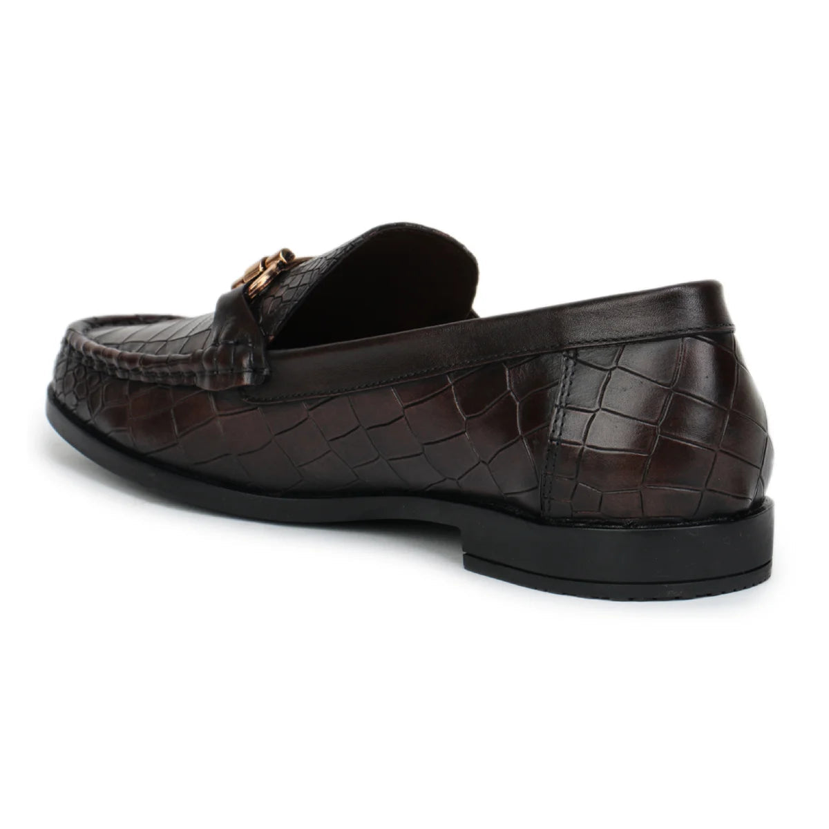 Royal Noir Croc-Textured Horsebit Loafers