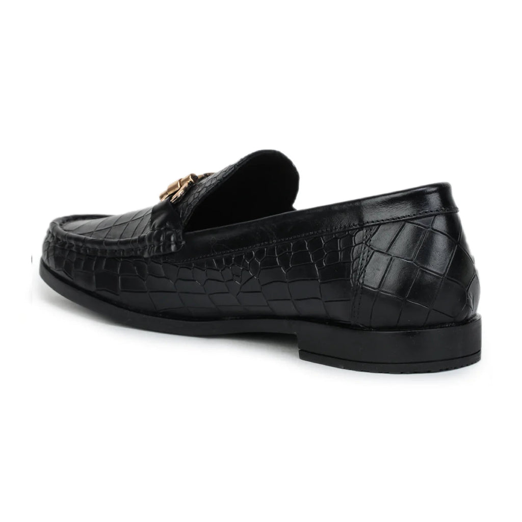 Royal Noir Croc-Textured Horsebit Loafers
