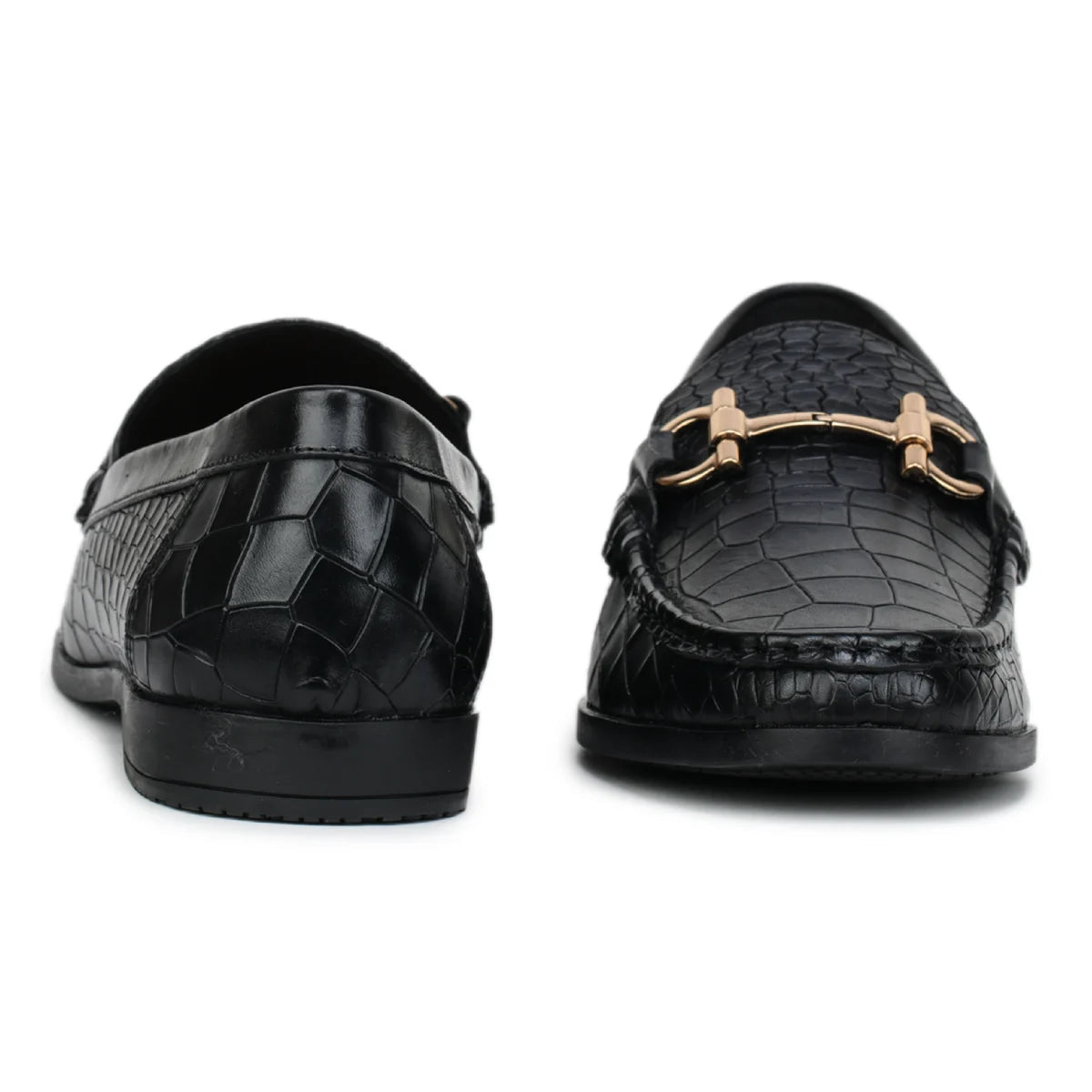 Royal Noir Croc-Textured Horsebit Loafers