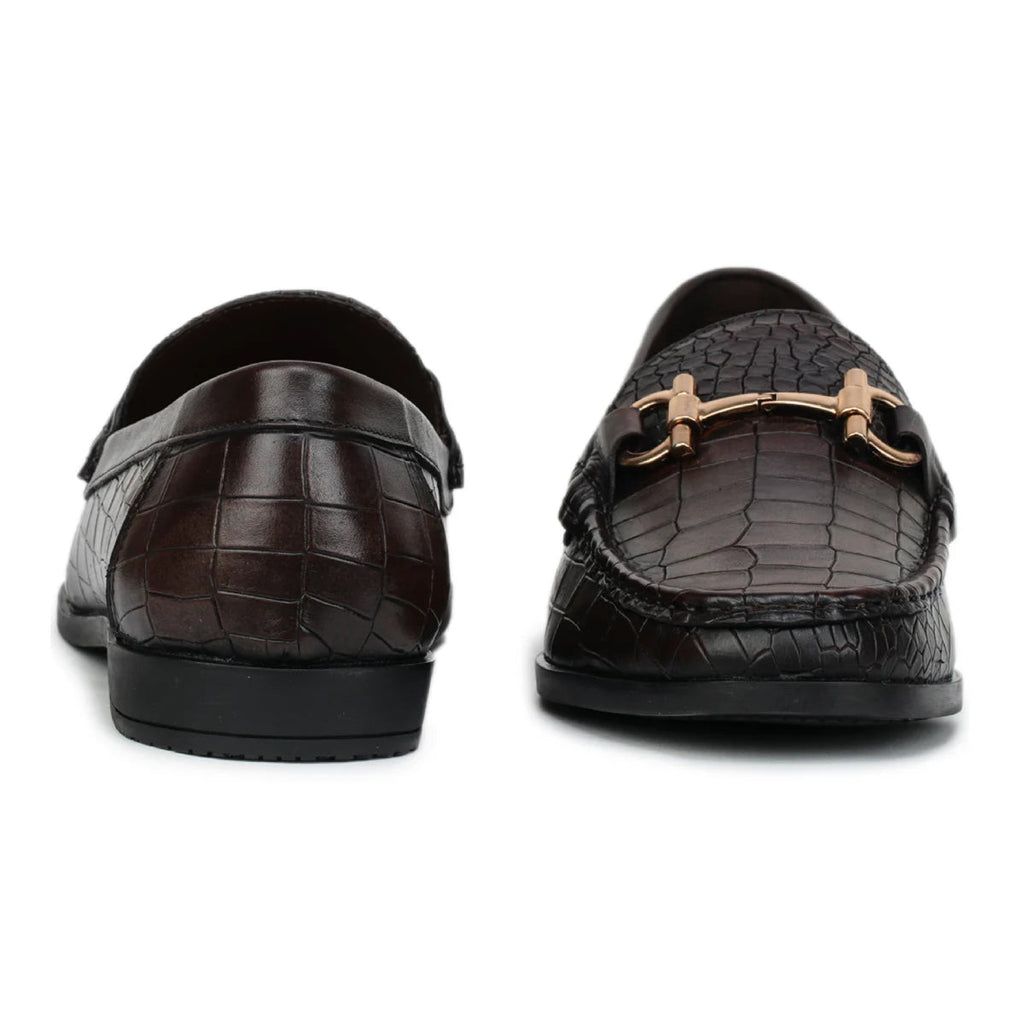 Royal Noir Croc-Textured Horsebit Loafers