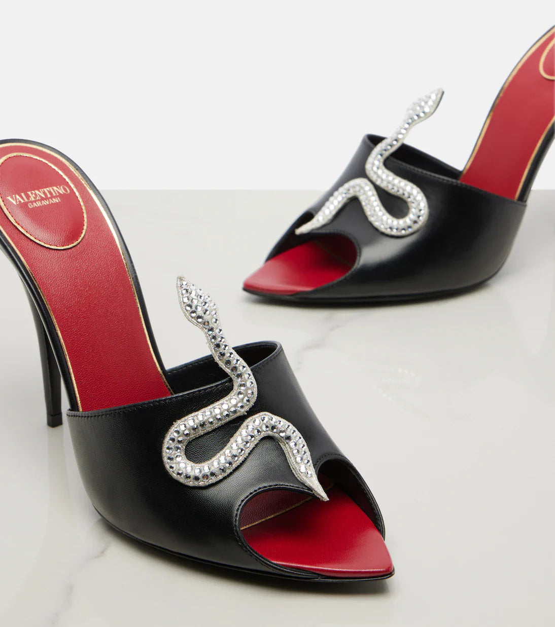Valentino Garavani Cœur Vipère embellished leather mules