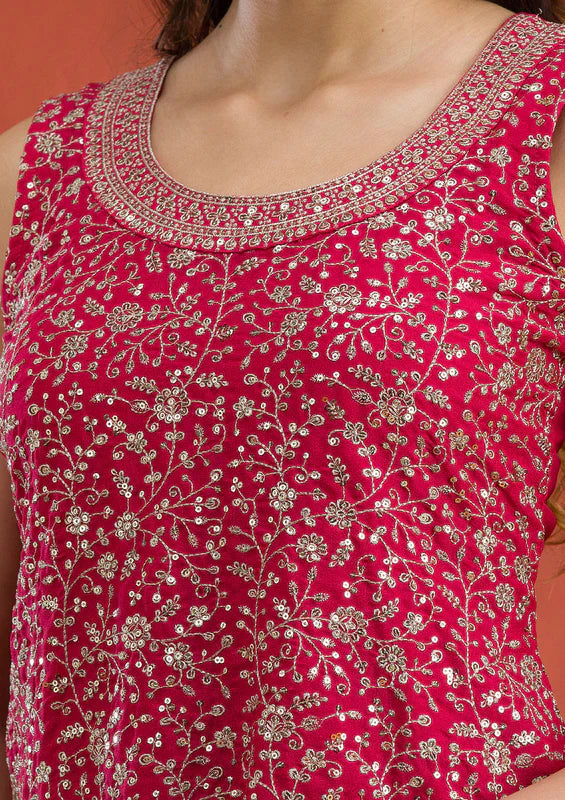Rani Pink Silver Zariwork Georgette Readymade Sharara Suit