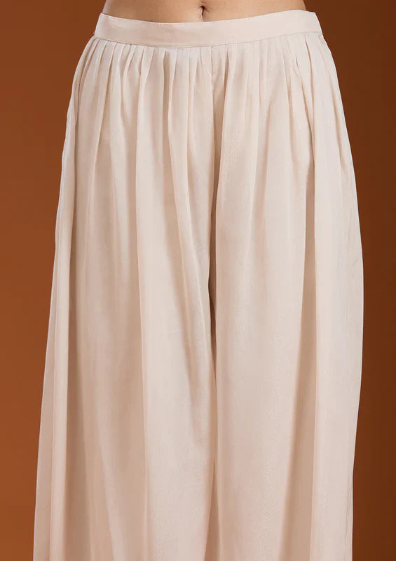 Beige Threadwork Georgette Readymade Salwar Suit