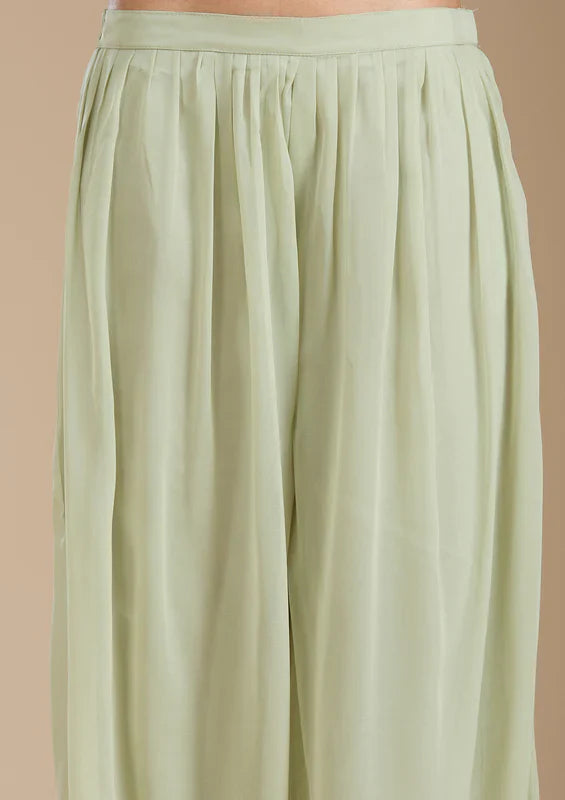Sea Green Threadwork Georgette Readymade Salwar Suit