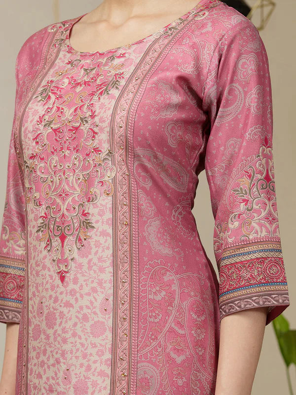 Onion Pink Stonework Tissue Readymade Salwar Suit