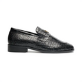RoyalSole Men Textured Tunit Black Loafer Wooden Sole