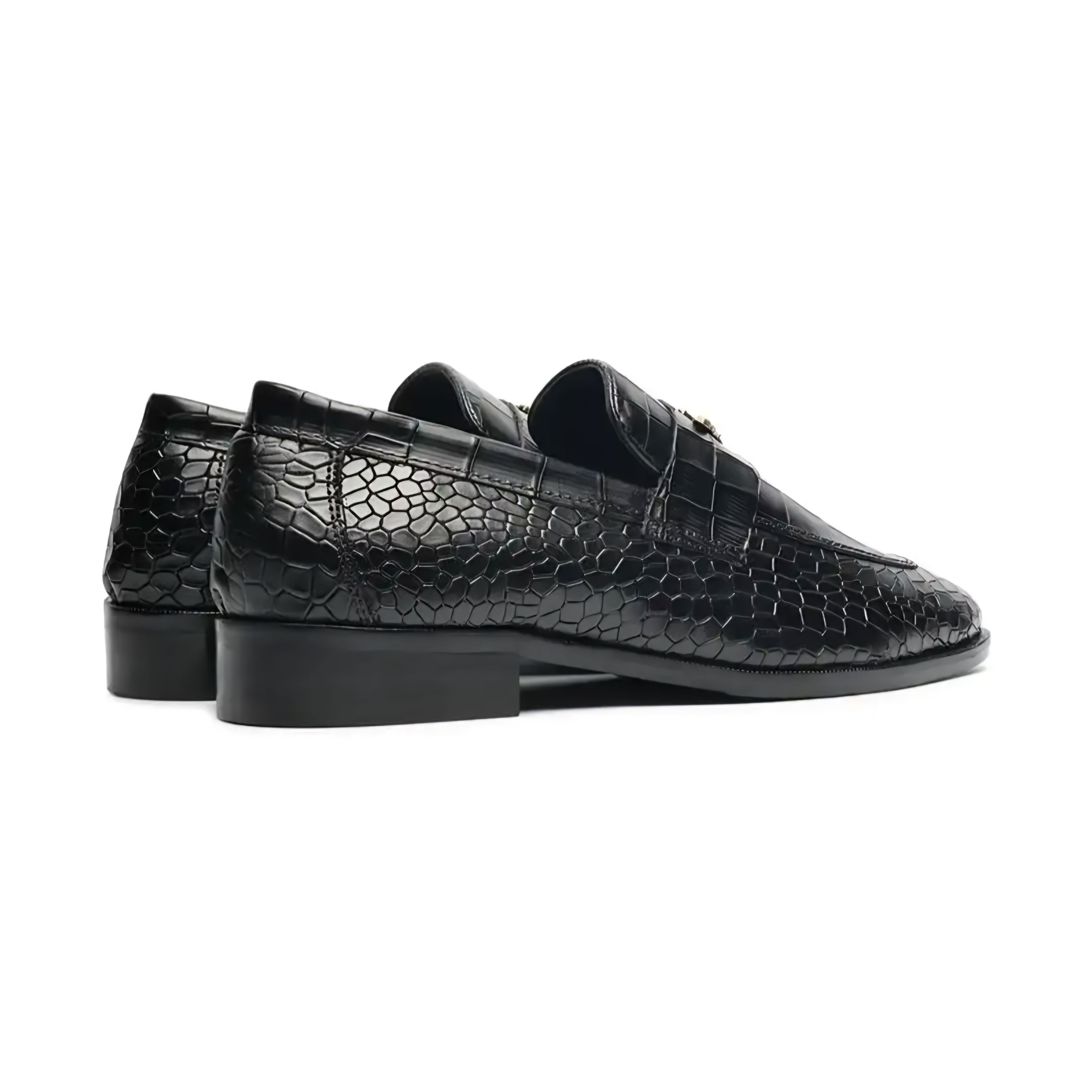 RoyalSole Men Textured Tunit Black Loafer Wooden Sole