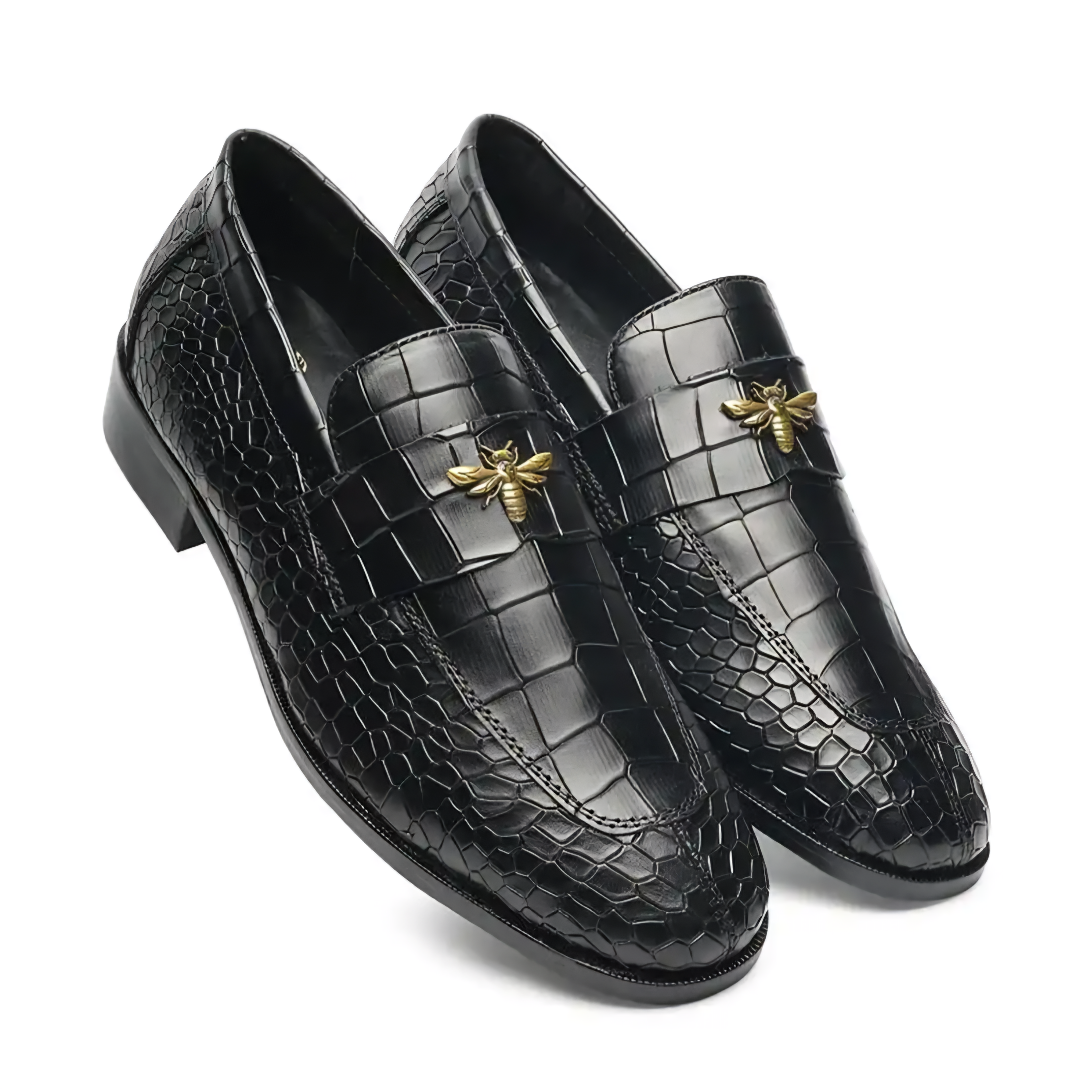 RoyalSole Men Textured Tunit Black Loafer Wooden Sole