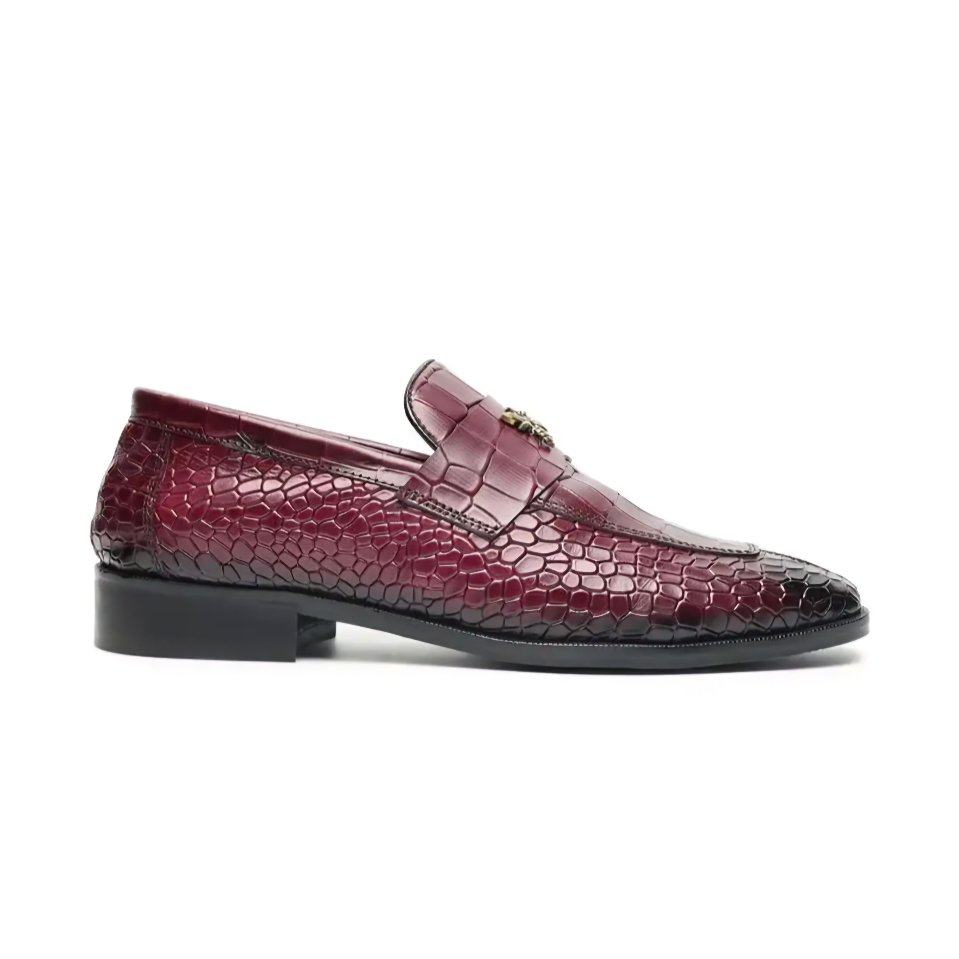 RoyalSole Men Textured Tunit Black Loafer Wooden Sole