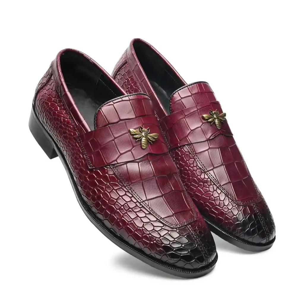 RoyalSole Men Textured Tunit Black Loafer Wooden Sole
