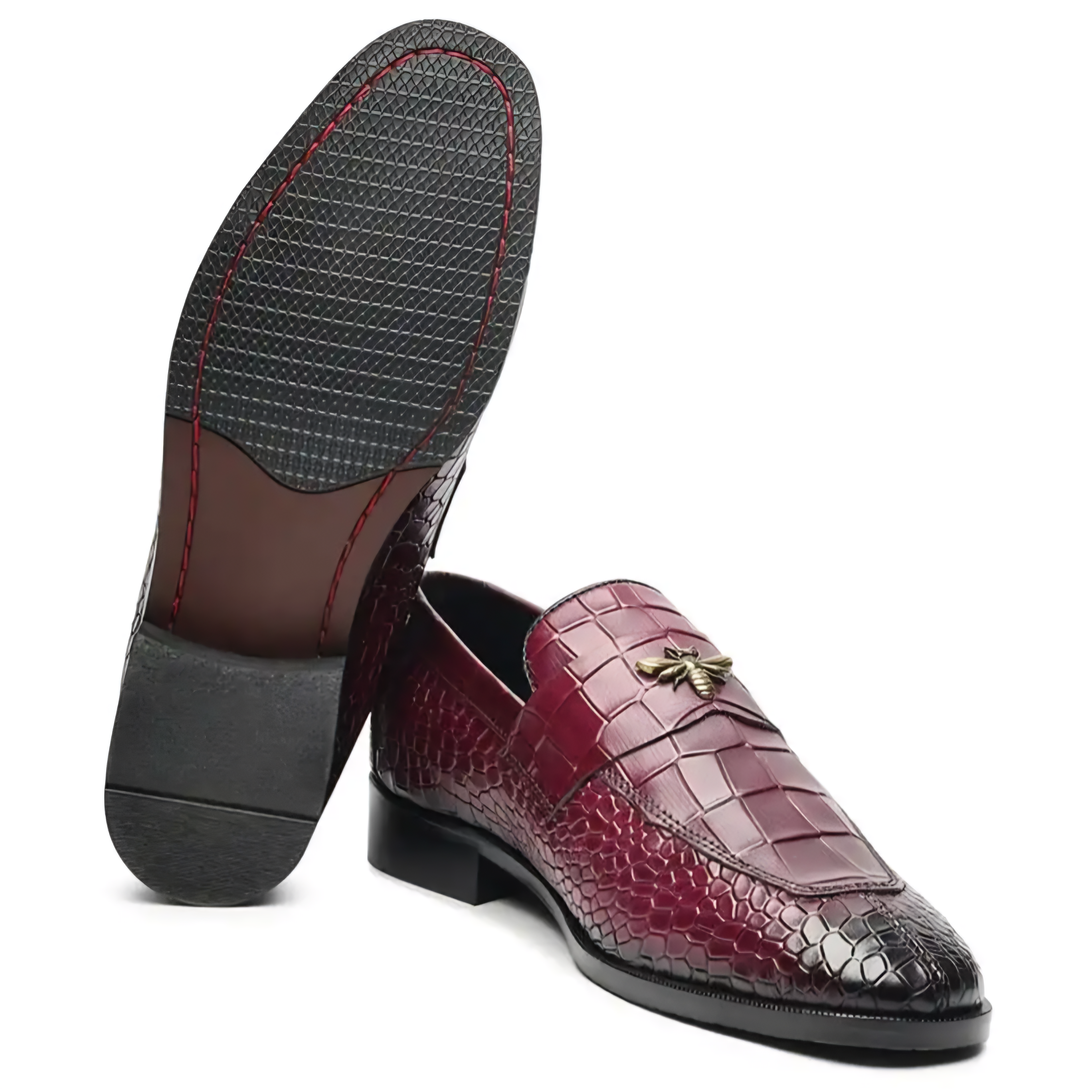 RoyalSole Men Textured Tunit Black Loafer Wooden Sole