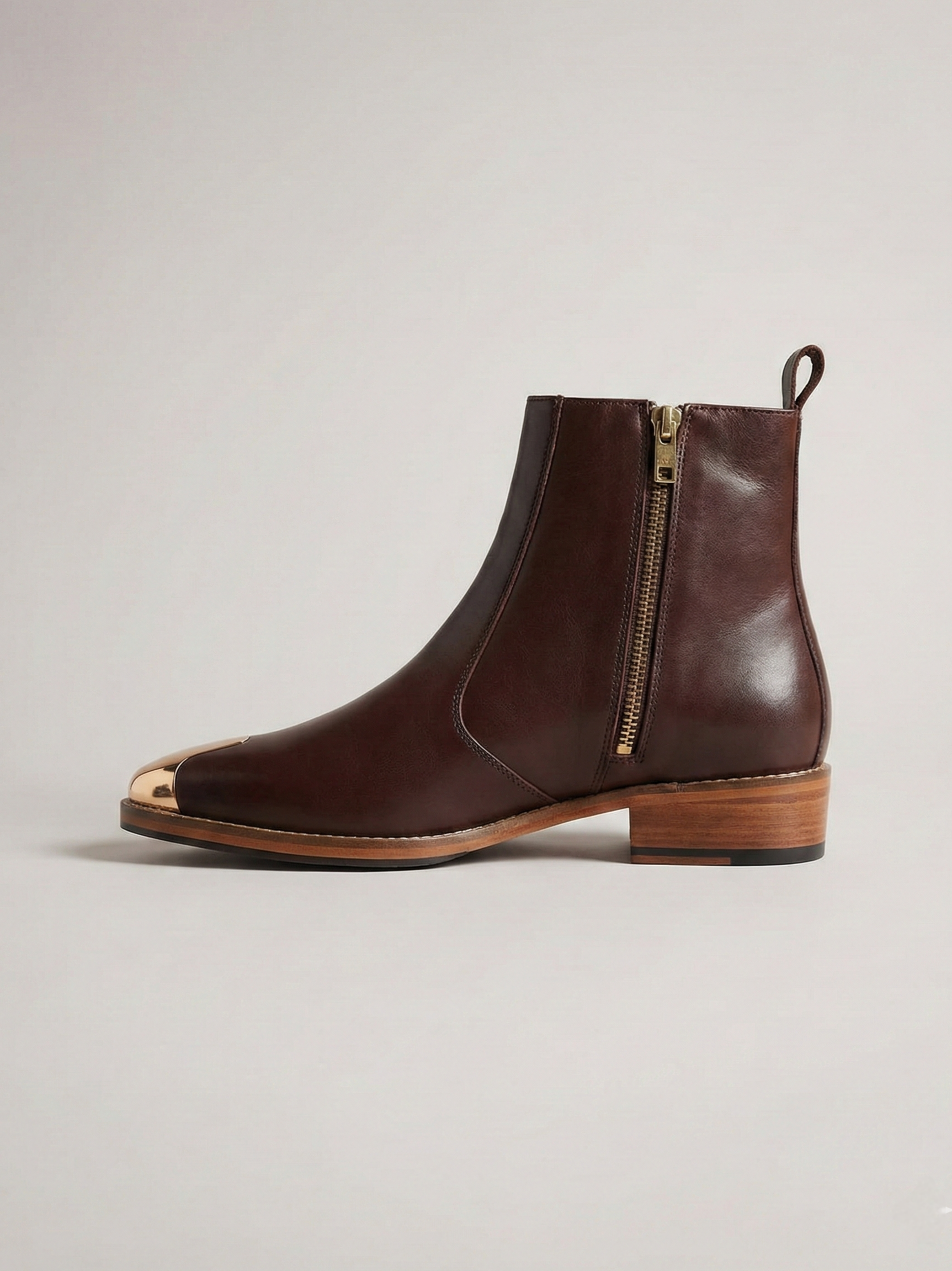Brown Chelsea Boots with Gold Toe (WOODEN SOLE)