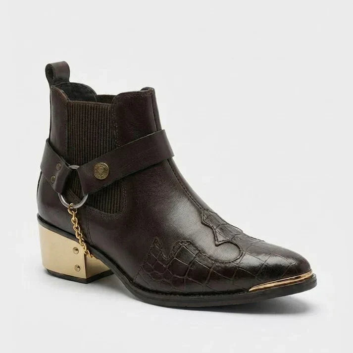 Pointed-Toe Chelsea with Cowboy Leather & Gold Heel-Toe
