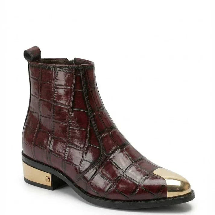 Textured Patent LeaAther Chelsea Boots with Gold Toe & Heel