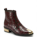 Textured Patent LeaAther Chelsea Boots with Gold Toe & Heel